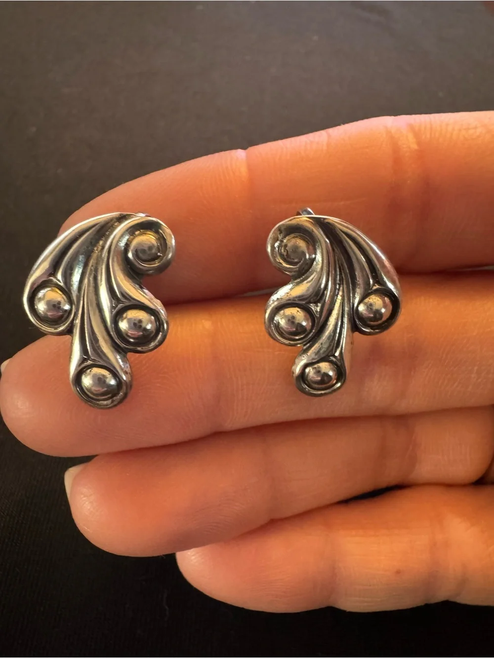 Vintage Sterling Silver Screwback Earrings - Mid-Century Modern Swirl Design